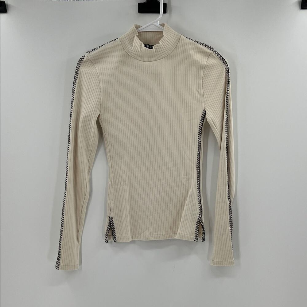 J. Crew Women's Premium rib turtleneck with whipstitch trim - Ivory/Black - XXS